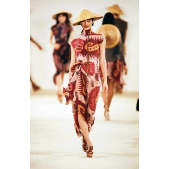 Vintage Ralph Lauren Purple Label Runway Ikat Silk Wrap Dress 1994 Southwestern - Picture 13 of 15